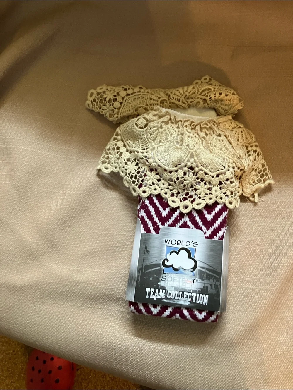 Crescent Burgundy and Cream Chevron Lace Cuff Socks